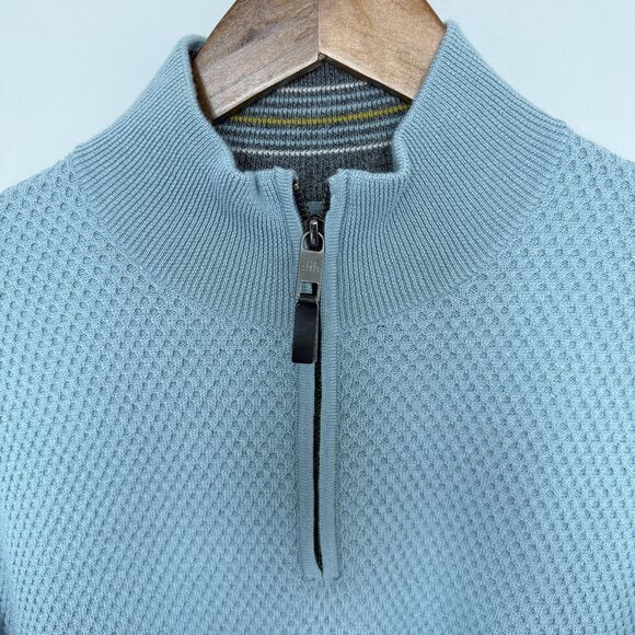 Ted Baker Sweater Mens XL Blue Wool Blend Half Zip Mock Neck Honeycomb - Picture 8 of 11